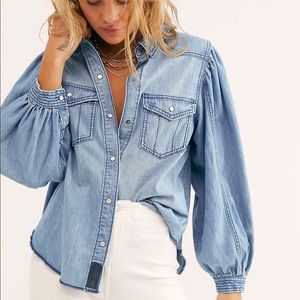 Free People Blue Button Down Shirt